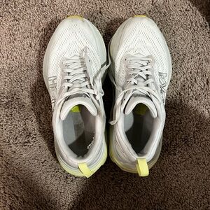 HOKA White and Yellow Bondi 8 Shoes